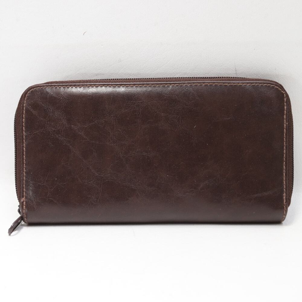 Classic Clutch Wallet Women Brown Faux Leather Zip Around Cards Cash Coin Bifold